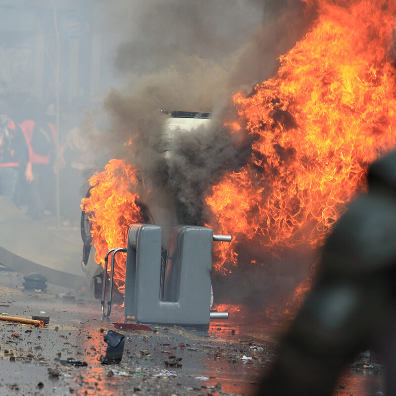 Car overturned and burned